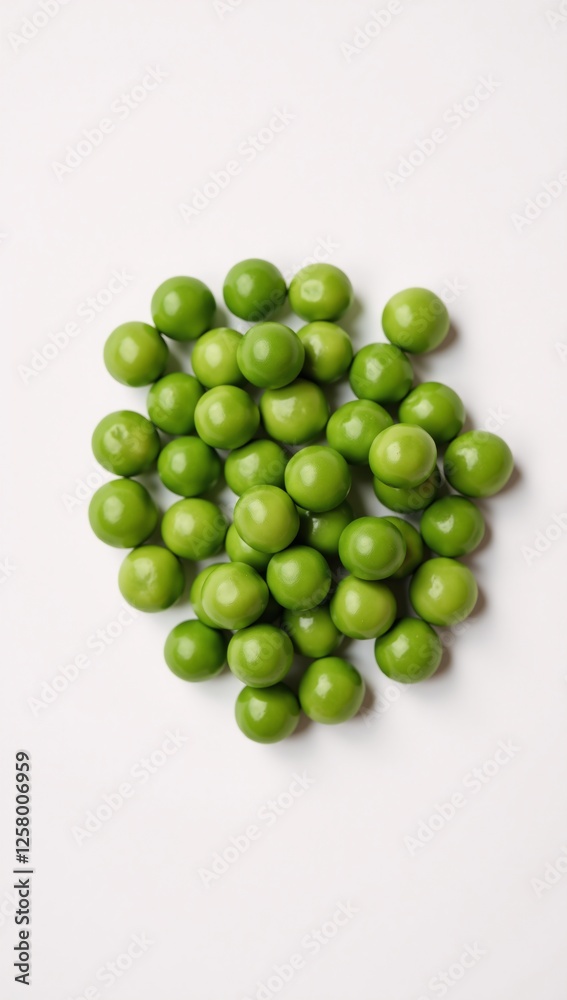 Isolated green pea protein on white background as a vegan-focused food photography flat lay concept