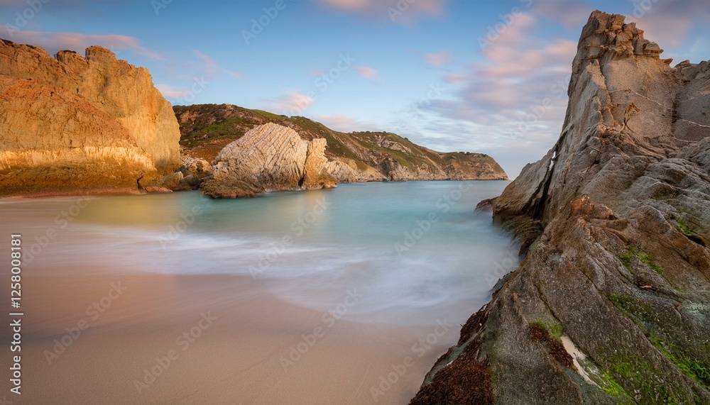 playa pariadisaca de arena fina blanca, con aguas cristalinas y cielo azul, en un precioso atardecer de hora dorada, concepto de postal de viaje playa pariadisaca de arena fina blanca, con aguas cristalinas y cielo azul, en un precioso atardecer de hora dorada, concepto de postal de viaje