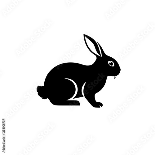 A black silhouette of a bunny on a white background. A stylized cartoon depicting an animal in repose.