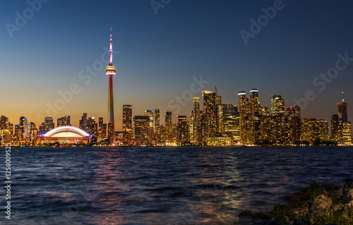 Photography Toronto City downtown twilight skyline panorama. Ontario, Canada.