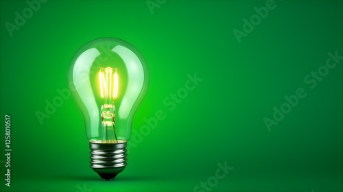 Glowing Light Bulb on Green Background Idea Innovation Energy Concept