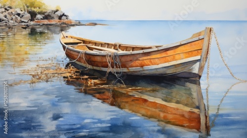 oil painting of a collection of watercolor drawing of a boat