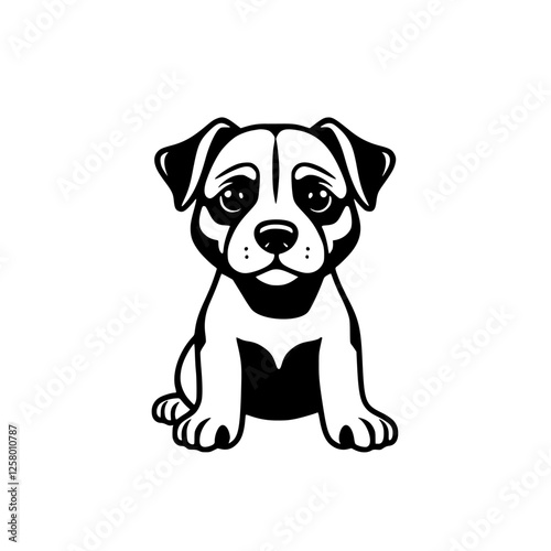 A forlorn puppy in a minimalist, black and white line drawing style.