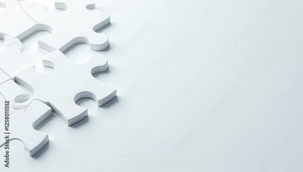 Obraz premium Clean white jigsaw puzzle pieces, close-up texture, play, illustration, close-up