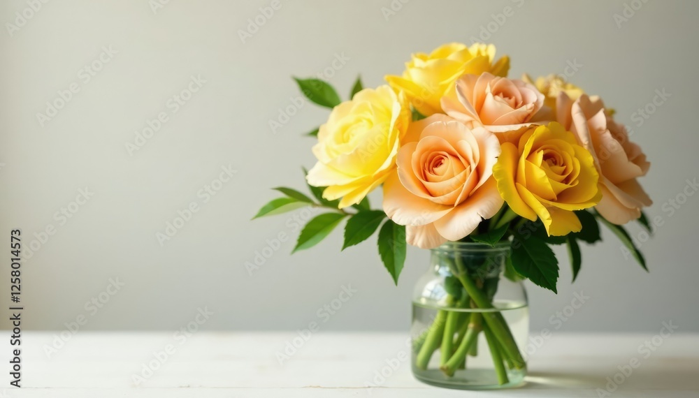 Delicate peach and yellow carnation bouquet in a small, elegant vase with lush greenery, yellow, fragrant Delicate peach and yellow carnation bouquet in a small, elegant vase with lush greenery, yellow, fragrant