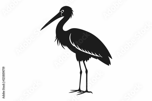 Vintage Stork Illustration – Retro Bird Vector Art,Stork Line Art Silhouette Icon.