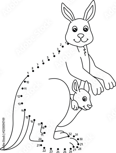 Dot to Dot Kangaroo Animal Isolated Coloring Page
