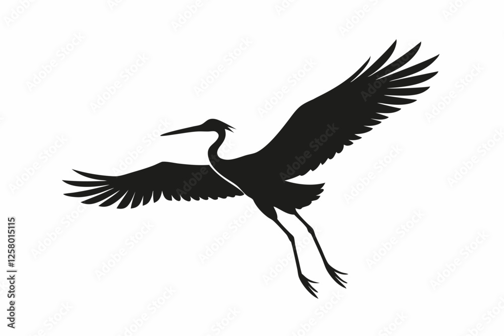 Fototapeta premium Vintage Stork Illustration – Retro Bird Vector Art,Stork Line Art Silhouette Icon.