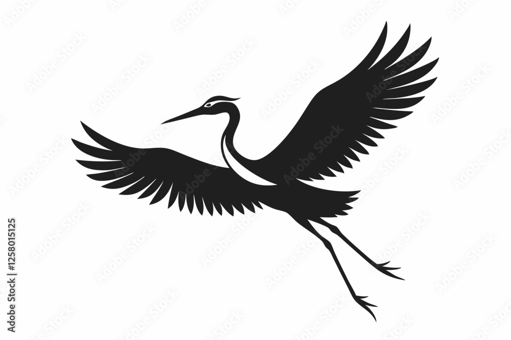 Fototapeta premium Vintage Stork Illustration – Retro Bird Vector Art,Stork Line Art Silhouette Icon.