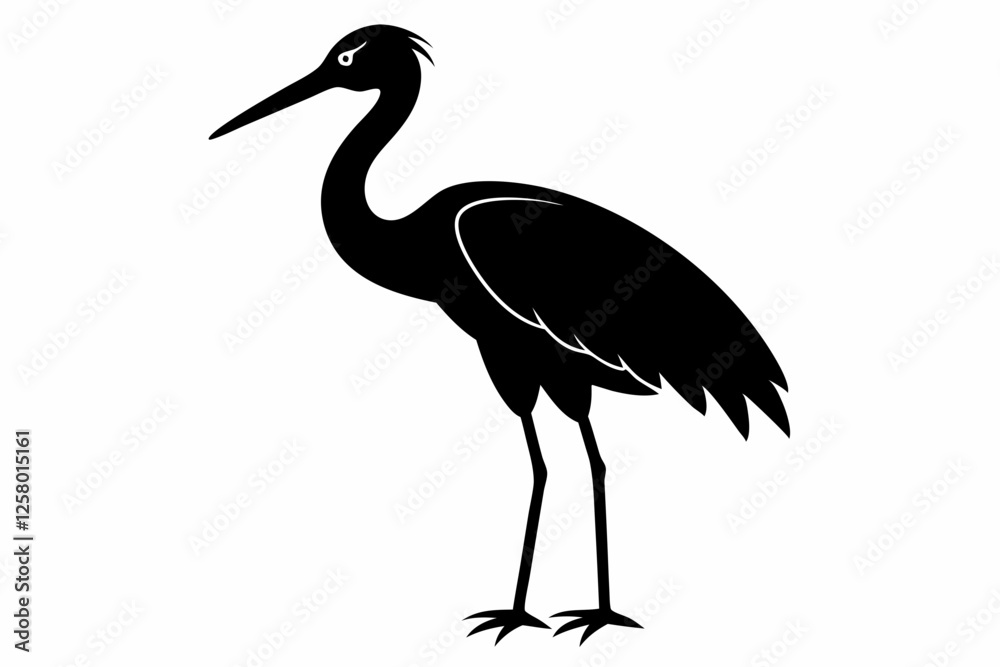 Fototapeta premium Vintage Stork Illustration – Retro Bird Vector Art,Stork Line Art Silhouette Icon.