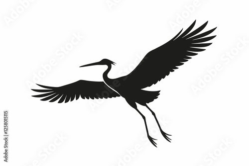 Vintage Stork Illustration – Retro Bird Vector Art,Stork Line Art Silhouette Icon.