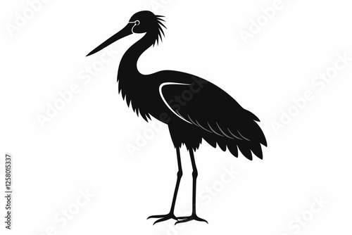 Vintage Stork Illustration – Retro Bird Vector Art,Stork Line Art Silhouette Icon.