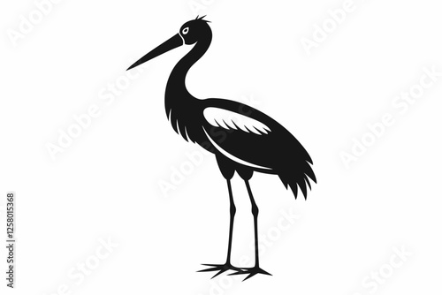 Vintage Stork Illustration – Retro Bird Vector Art,Stork Line Art Silhouette Icon.
