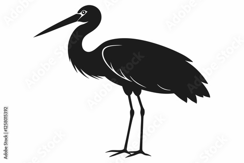 Vintage Stork Illustration – Retro Bird Vector Art,Stork Line Art Silhouette Icon.