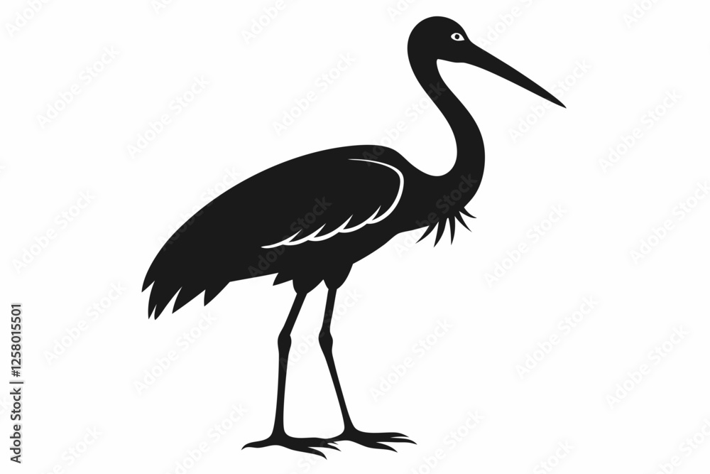 Fototapeta premium Vintage Stork Illustration – Retro Bird Vector Art,Stork Line Art Silhouette Icon.