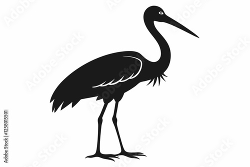 Vintage Stork Illustration – Retro Bird Vector Art,Stork Line Art Silhouette Icon.
