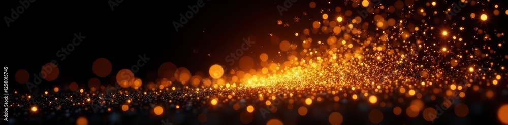 Golden sparks shower, radiating warmth on black void , shine, glitter Golden sparks shower, radiating warmth on black void , shine, glitter