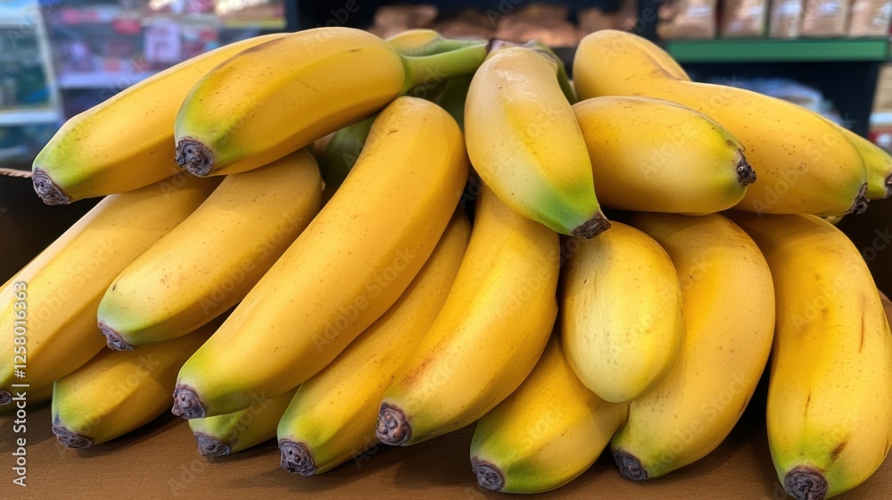 Fresh bananas harvested grocery store fruit display bright environment close-up view healthy eating concept Fresh bananas harvested grocery store fruit display bright environment close-up view healthy eating concept