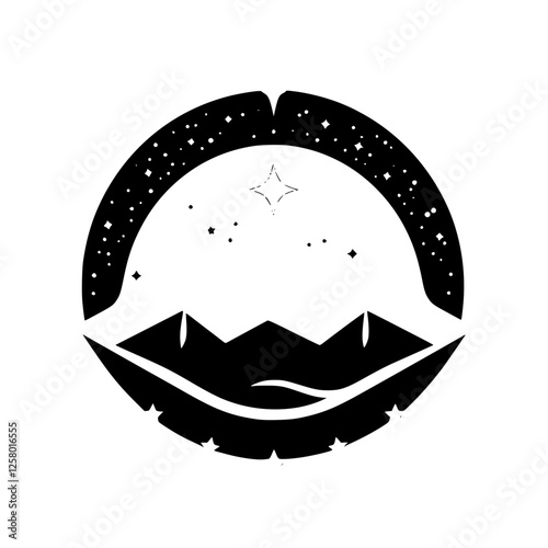 Black & White Celestial Landscape: Mountains, stars, and starry night over a stylized mountain landscape.