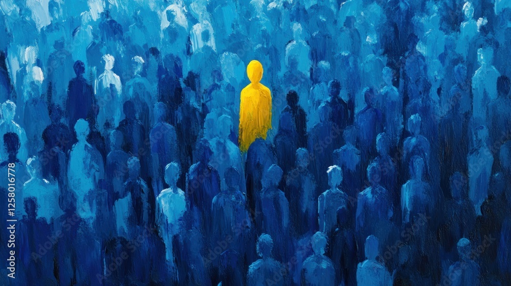 custom made wallpaper toronto digitalSingle yellow figure stands out in a crowd of blue figures.