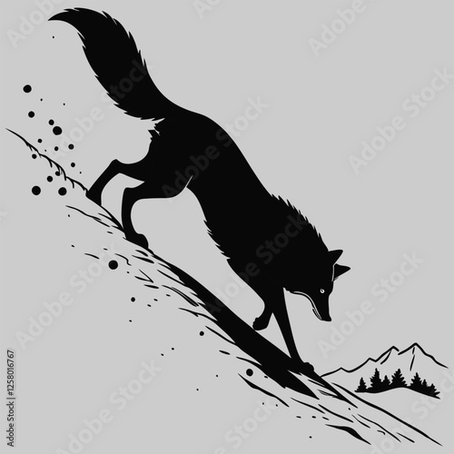 a fox diving into the snow silhouette vector design art and illustration