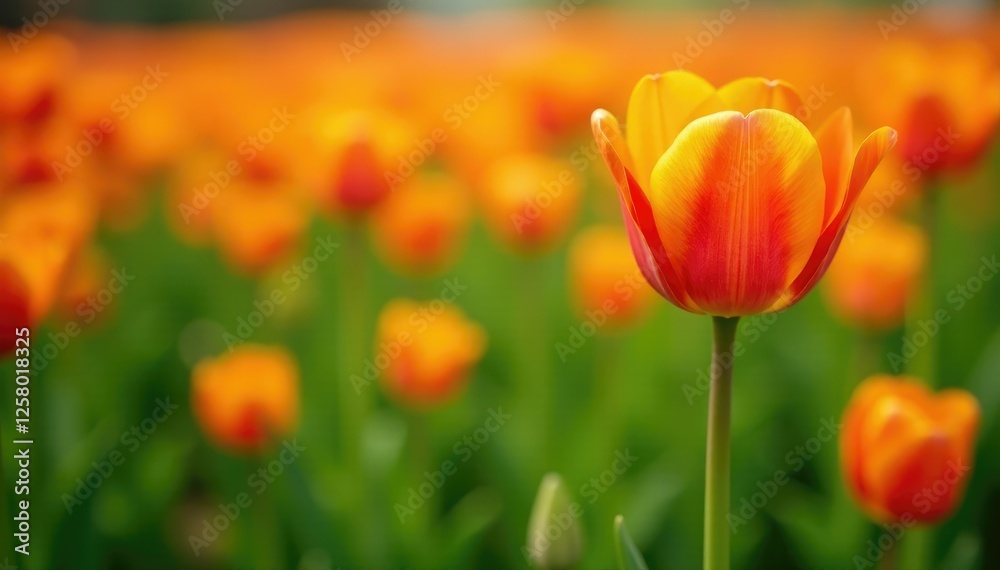 Orange tulip flower in a field of green grass, orange, petals Orange tulip flower in a field of green grass, orange, petals