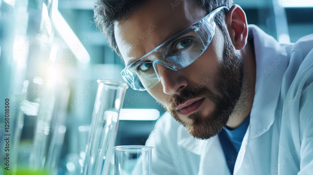 Scientist examining laboratory samples with focus and precision Scientist examining laboratory samples with focus and precision
