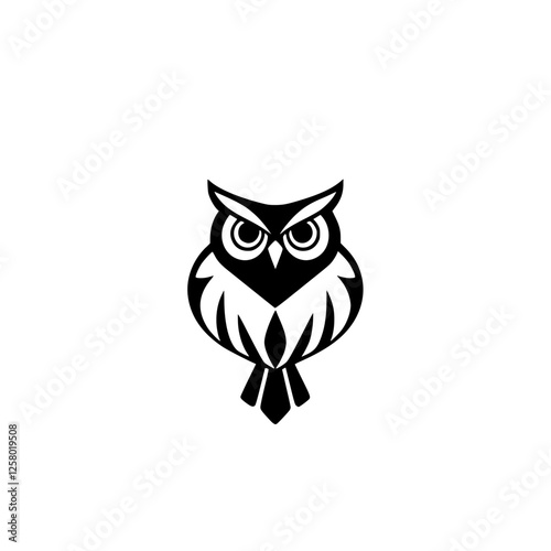 Stylized illustration of an owl isolated on a white backdrop, showcasing a minimalist, geometric, and simplified design.