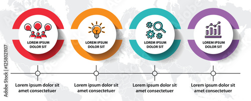 4 steps infographic template with 4 options. Flowchart that can be used for business report, data visualization and presentation. Timeline infographic elements vector illustration.