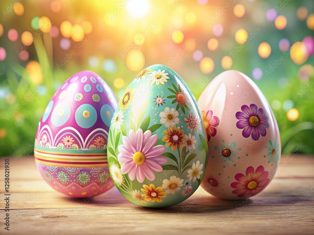 Fototapeta premium Colorful 3D Easter Eggs Composition, Festive Holiday Background