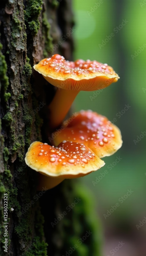 Obraz premium Unique oysterling crepidotus variabilis fungi on tree trunk, tree, macro, identification