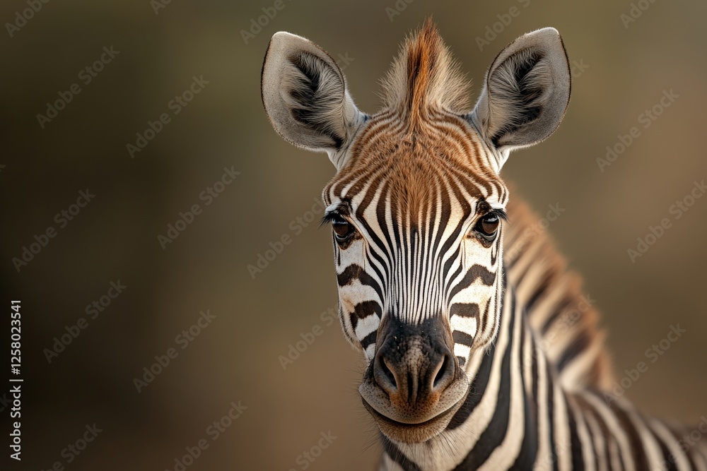 Naklejka premium Close-up view of a zebra showcasing its unique patterns in a natural habitat during golden hour