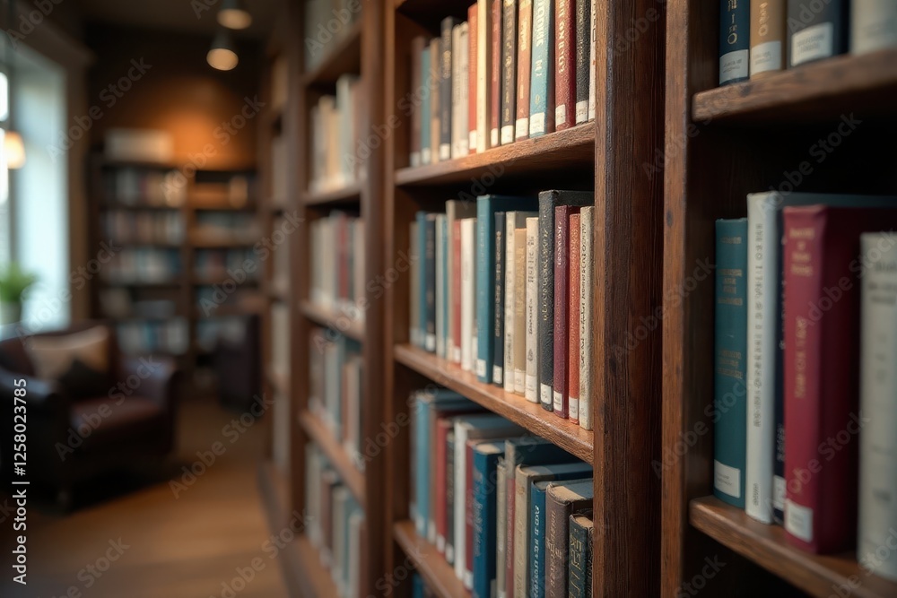 Round wooden bookshelf in library, books stacked neatly, wooden, library Round wooden bookshelf in library, books stacked neatly, wooden, library