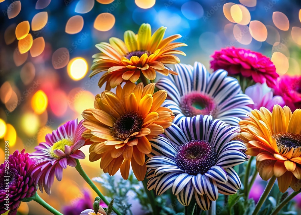 Fototapeta premium Colorful Flower and Zebra Print Bokeh Wallpaper Background
