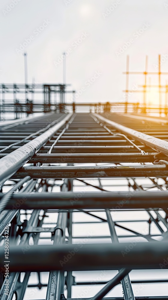 Construction Site Steel Rebar Framework Metal Structure Building Industry Modern Architecture