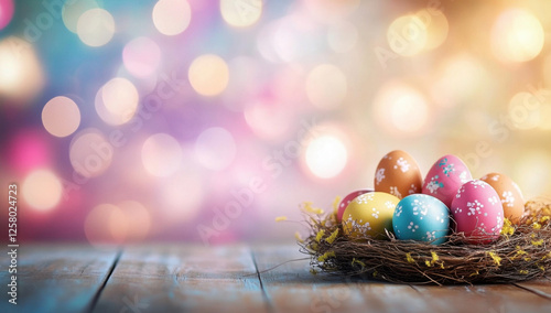 Emmpty wooden table background - easter spring theme