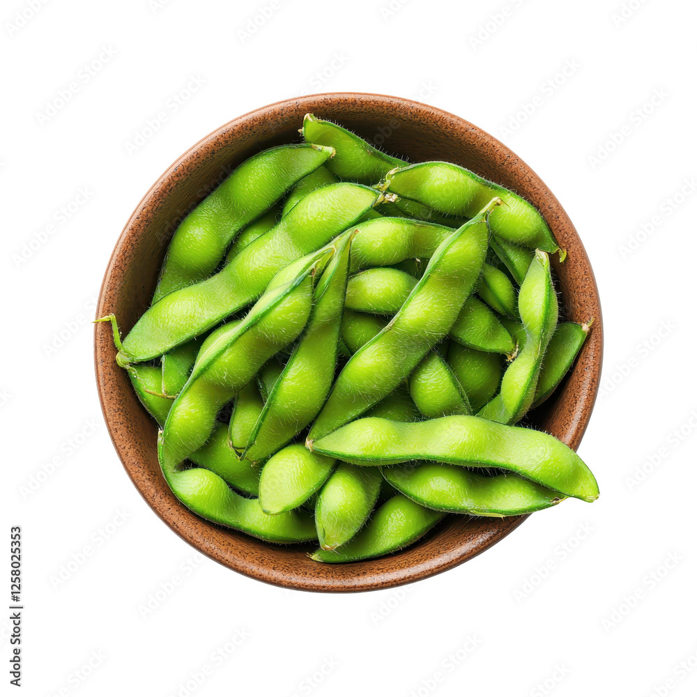 Bowl of fresh green edamame beans, white isolated background. Bowl of fresh green edamame beans, white isolated background.