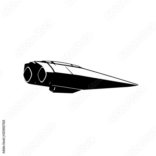 Minimalist illustration of an aircraft-inspired design, jet-like silhouette with dual circular eyes, and a sharply angled design.