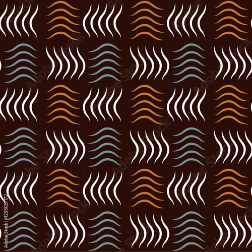 The modern blue and white abstract seamless hand drawn pattern used in ethnic background, simple style. and textiles on dark brown Background, vector illustration.
