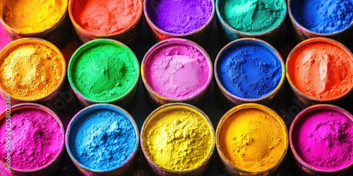 Various vibrant pigments in tubes for painting or coloring activities photo