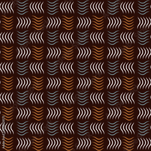 An modern abstract seamless hand drawn pattern used in ethnic background, simple style. and textiles on dark brown Background, vector illustration.