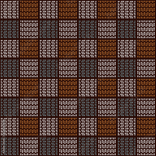 The hand drawn pattern used in ethnic background, simple style. and textiles on dark brown Background, vector illustration. and modern pattern dots of blue and white abstract seamless textile