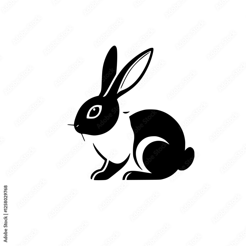 Obraz premium A stark black and white illustration of a rabbit in profile, set against a white background.