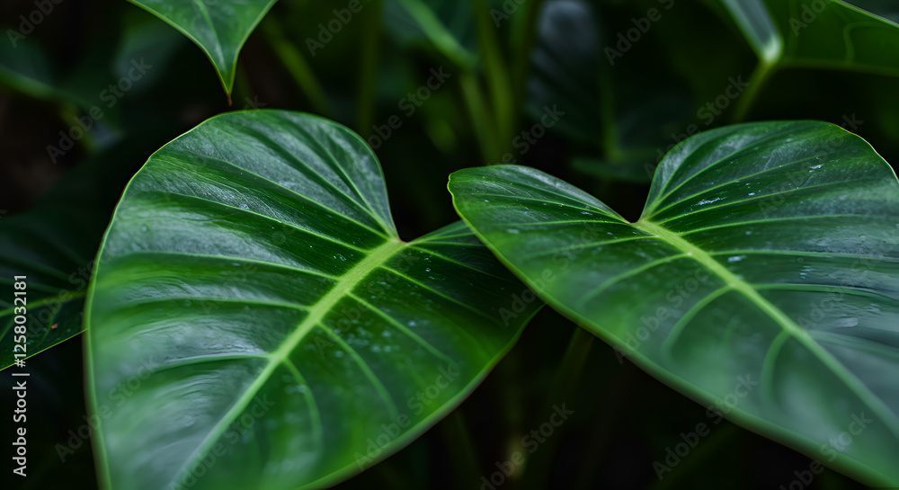 Close-Up of Glossy Philodendron Leaves for Lush Botanical Detail Close-Up of Glossy Philodendron Leaves for Lush Botanical Detail