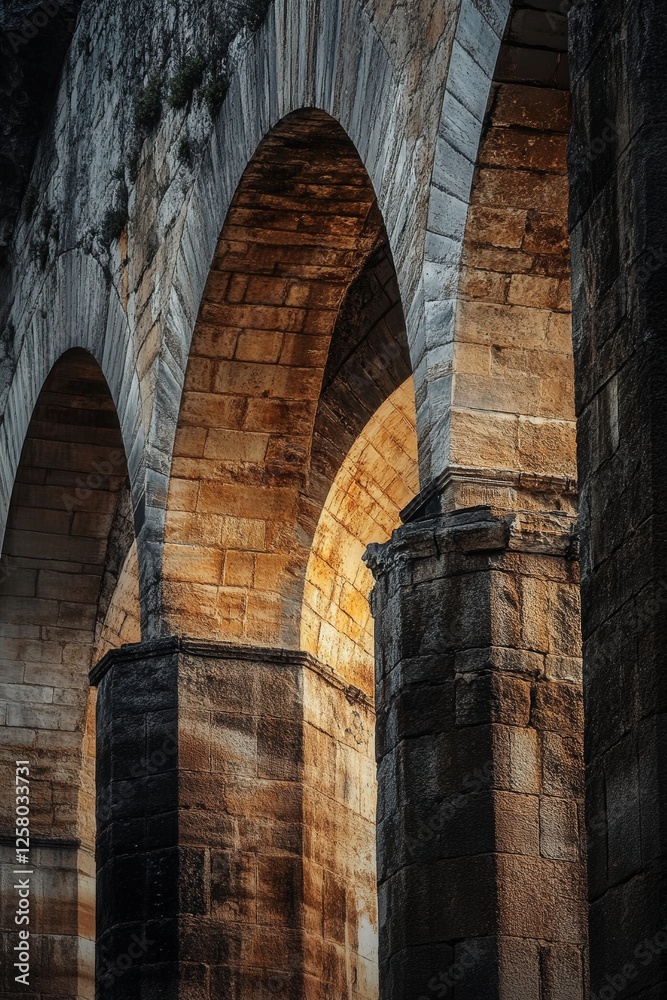 the stone aqueduct in Istanbul, with dramatic lighting highlighting the texture and age of the stone, adding depth to the powerful structure the stone aqueduct in Istanbul, with dramatic lighting highlighting the texture and age of the stone, adding depth to the powerful structure