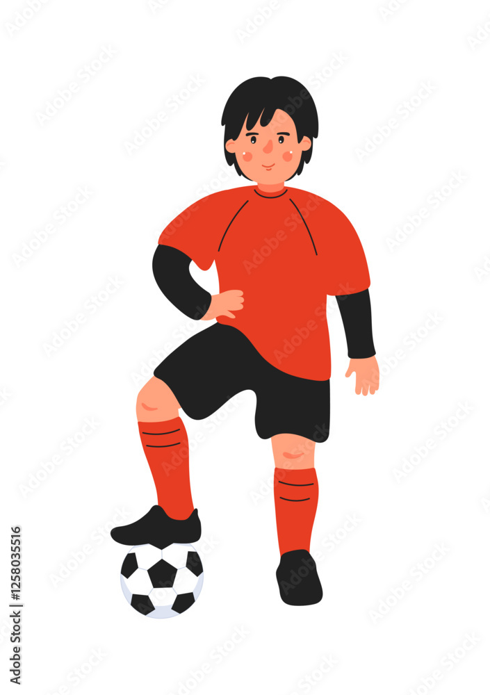 Boy playing football. Boy with soccer ball isolated on white background. Vector illustration. Boy playing football. Boy with soccer ball isolated on white background. Vector illustration.