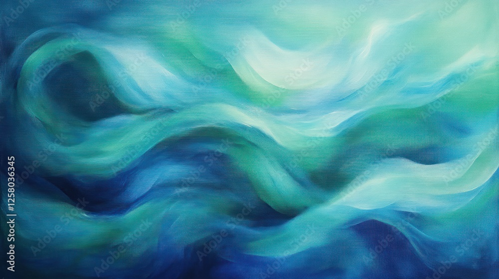 Obraz premium Abstract waves in soothing tones of blue and green, representing health, vitality, and a calm atmosphere.