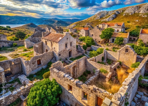 Crumbling Stone Walls: Historic Old Town Ruins in Pag, Croatia