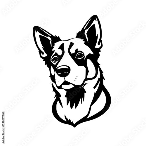 Black and White Vector Portrait of a Dog: A close-up, graphic illustration of a dog's head in a minimalist style.