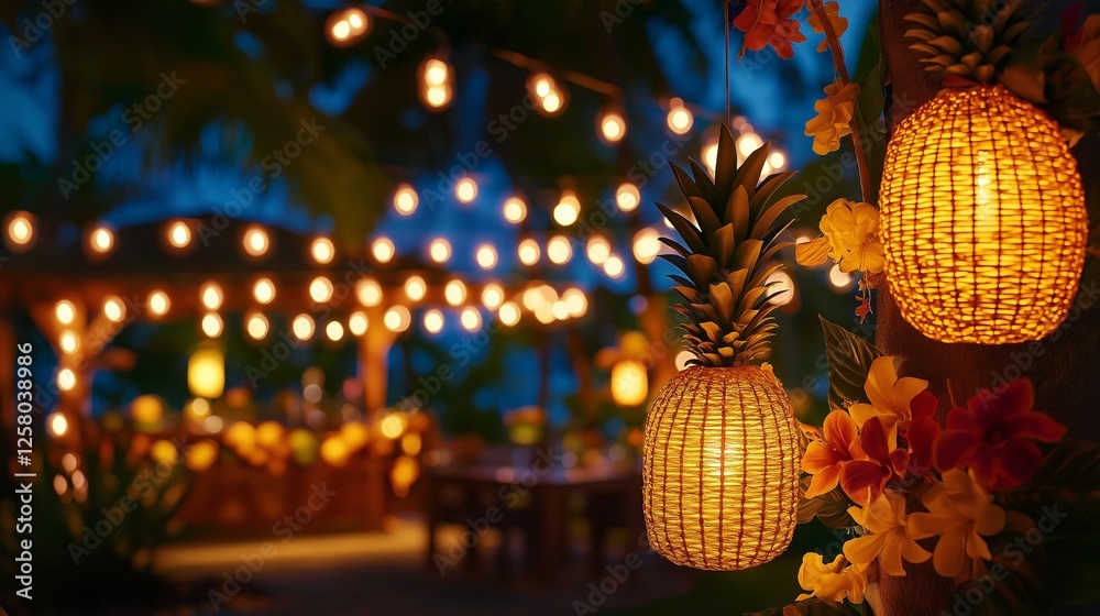 Fototapeta premium A tropical-themed party setup with string lights